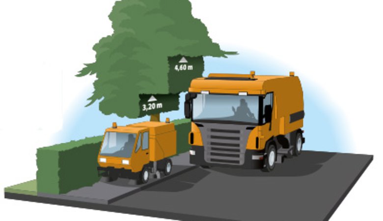 Illustration som visar en tomt med häck mot gata.